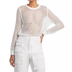 AQUA White Crochet Knit Sweater Crystal Accents Long‎ Sleeve Top Size L